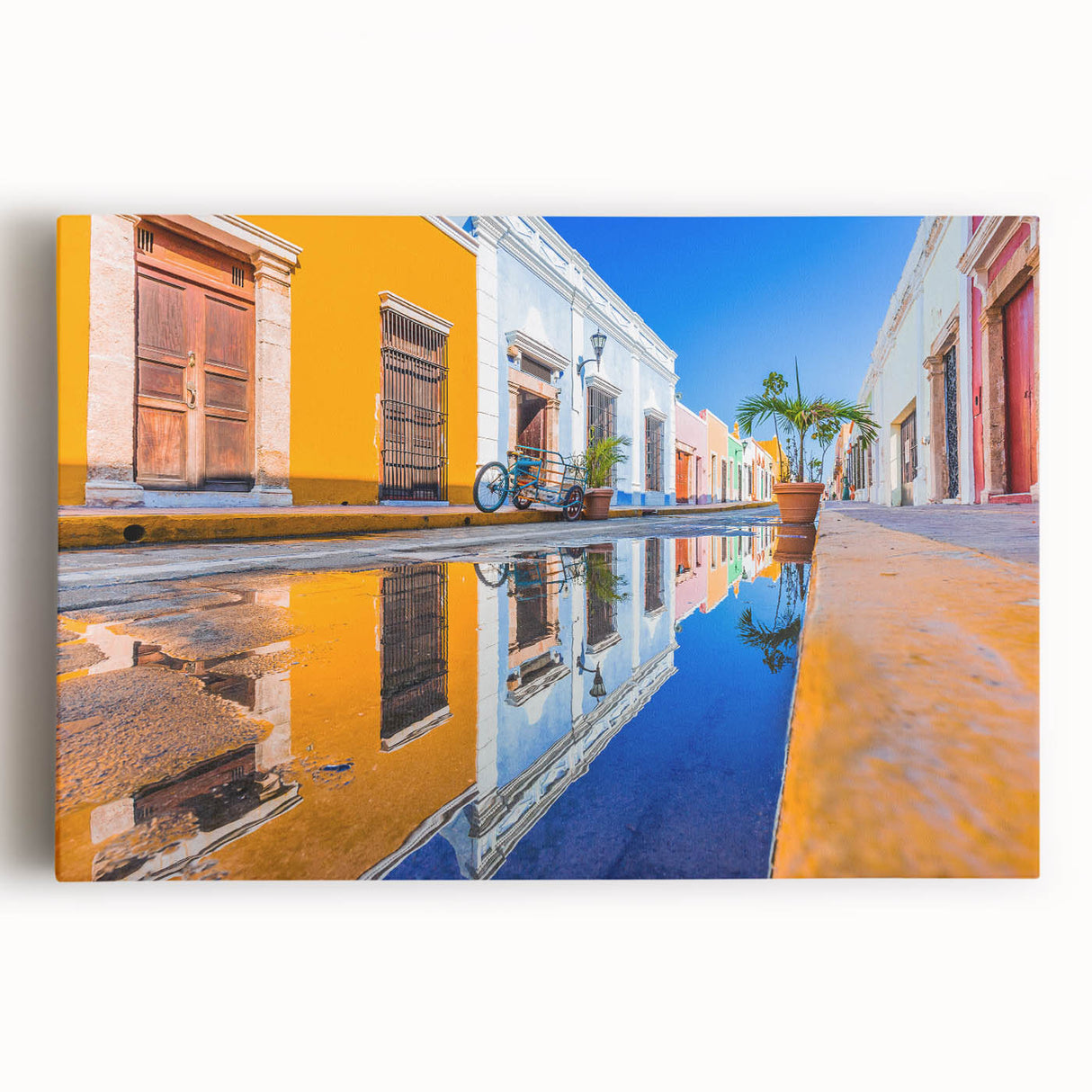 Black and white photograph of Yucatan scenery on large stretched canvas, ideal for kitchen wall art.