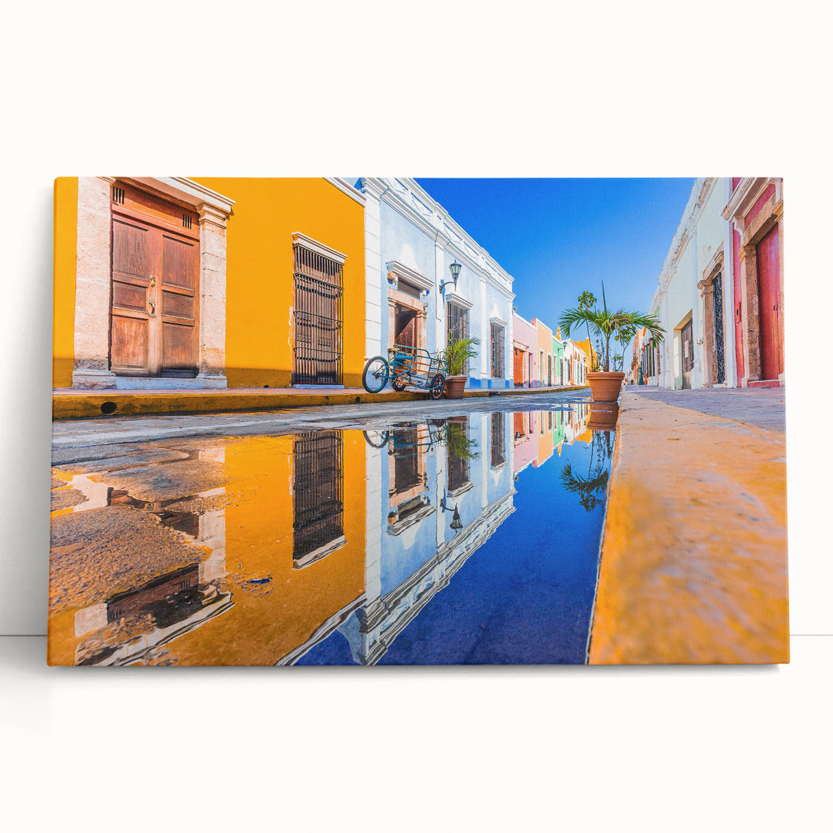 Black and white stretched canvas of Yucatan scenery, ideal for kitchen wall art or bedroom ambiance.