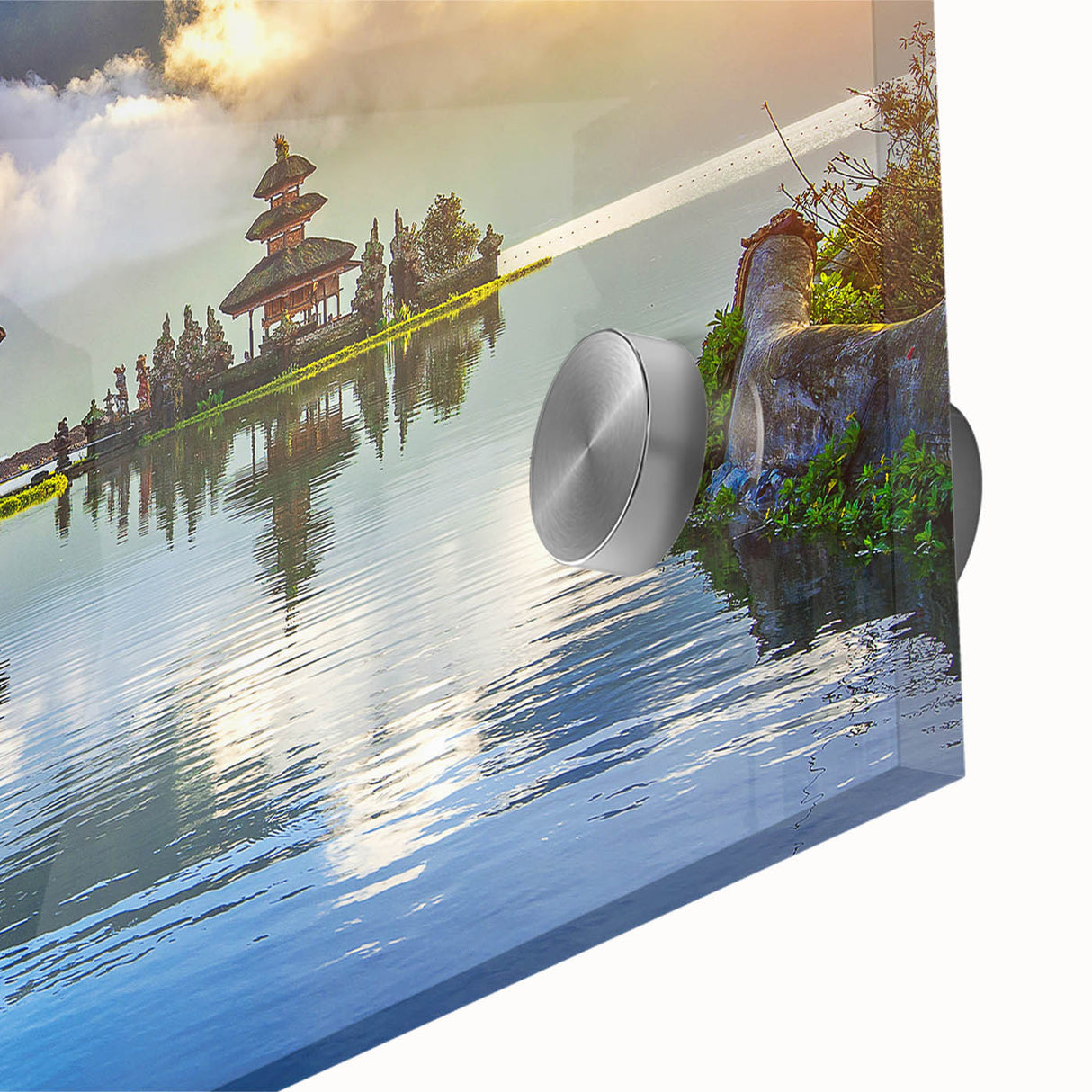 Large abstract wall art of an Indonesian landscape in muted earth tones on acrylic glass, ideal for dining room art.