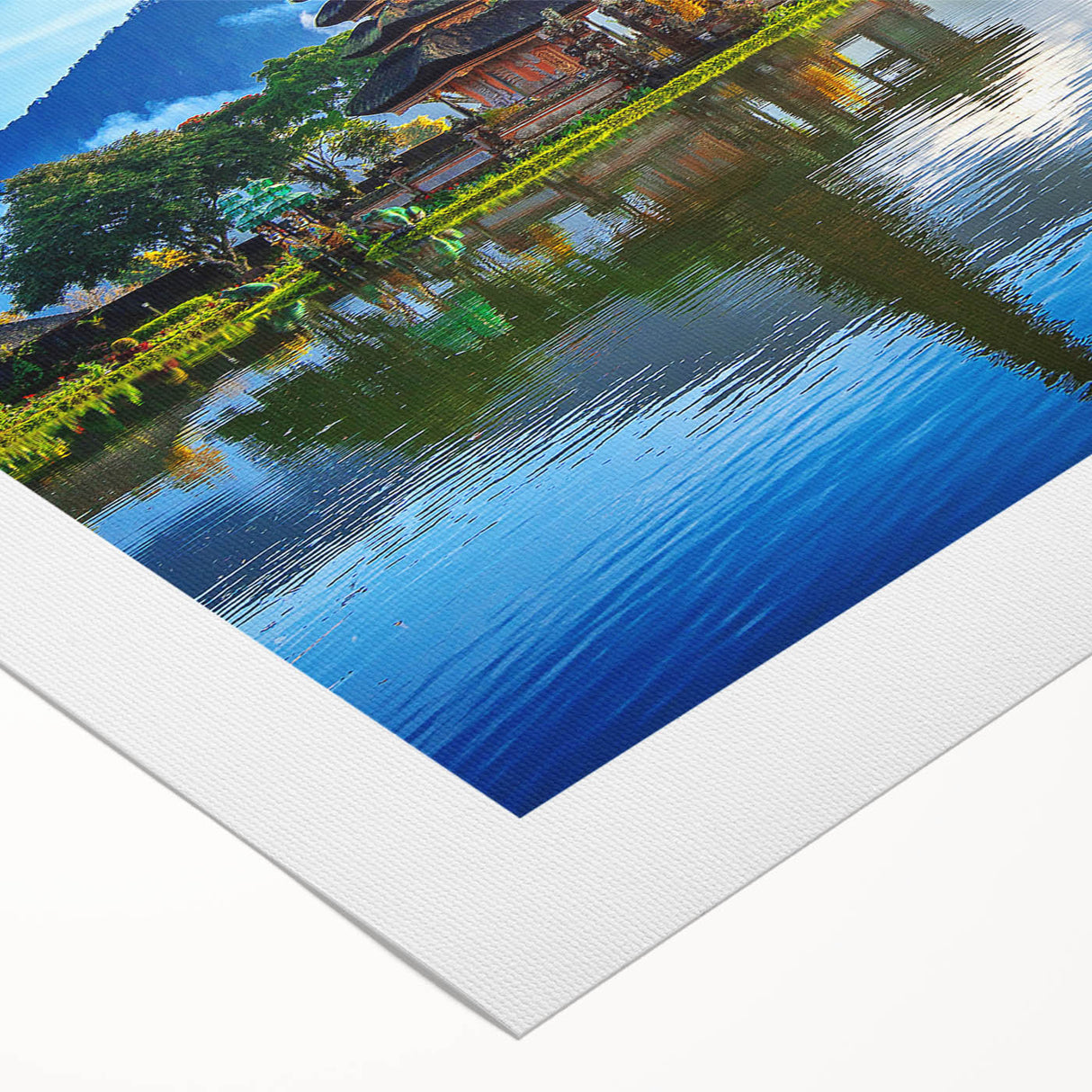 Art deco poster featuring an Indonesian landscape in muted earth tones on rolled canvas, suitable for dining room decor.