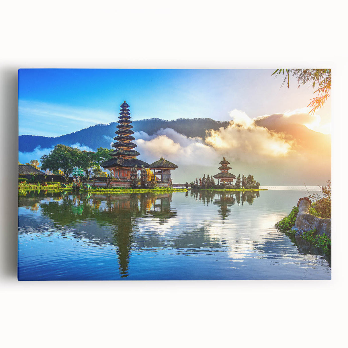 Landscape photo of an Indonesian rice terrace in black and white on a large stretched canvas, suitable for kitchen wall art.
