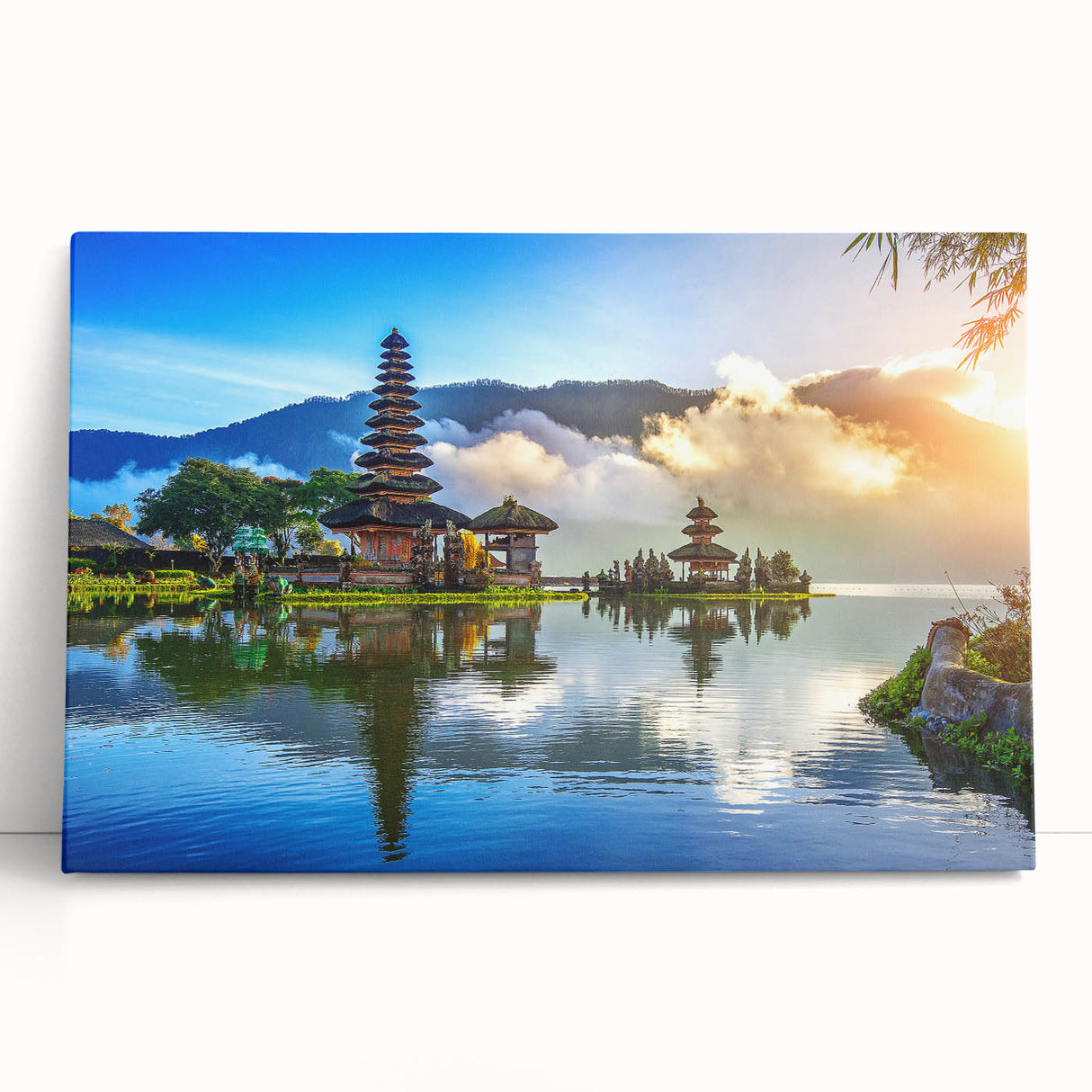 Black and white stretched canvas of Indonesian scenery, ideal for kitchen wall art or bedroom ambiance.