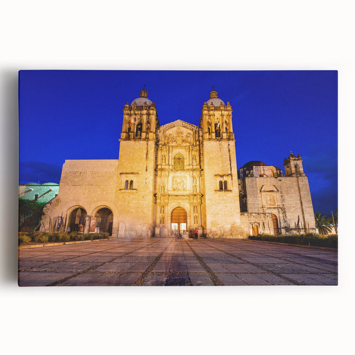 Black and white large art print of Oaxaca scenery on stretched canvas, ideal for kitchen wall art.