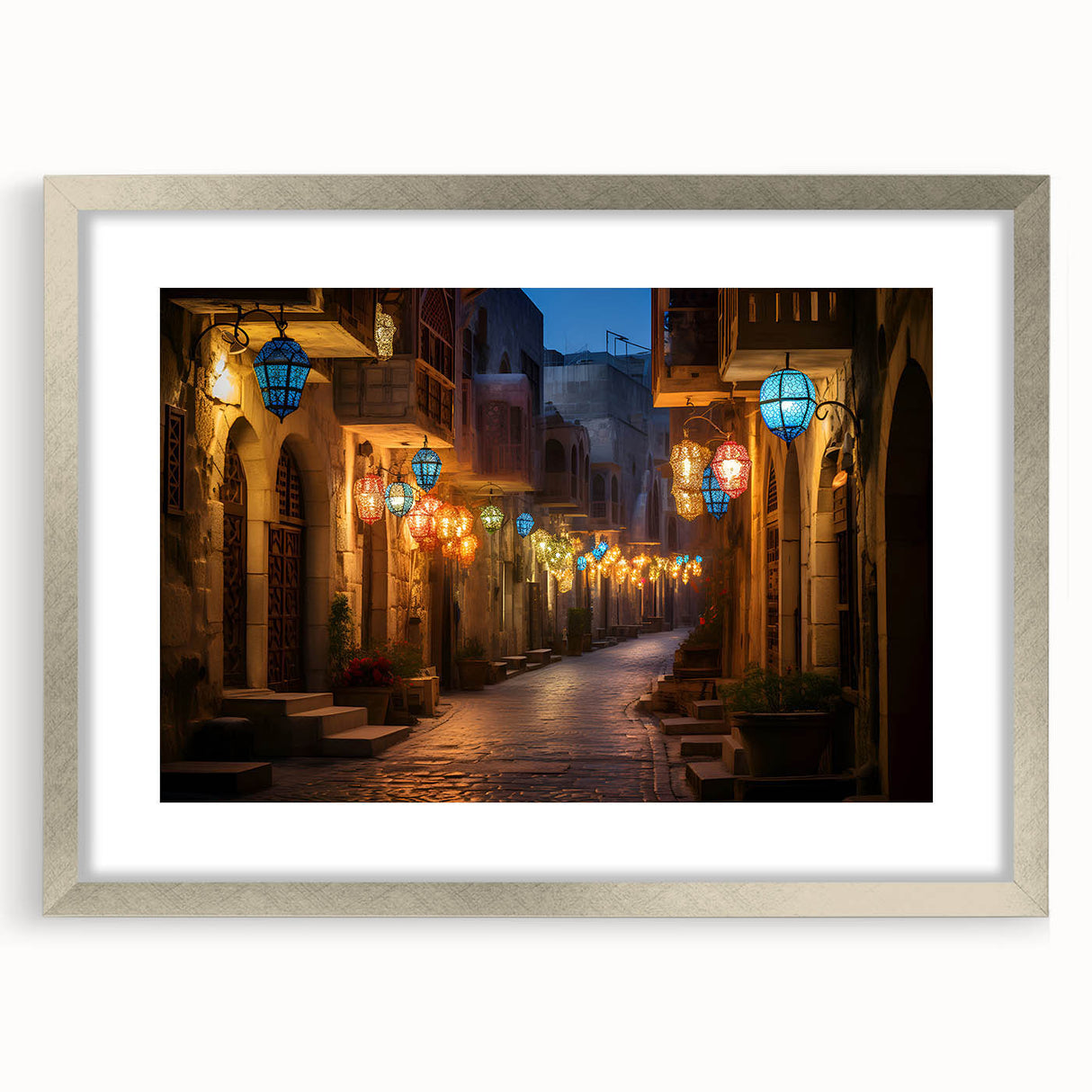 Textured abstract art print of Dubai skyline in muted silver and gray tones on a framed canvas, suitable for bedroom art.