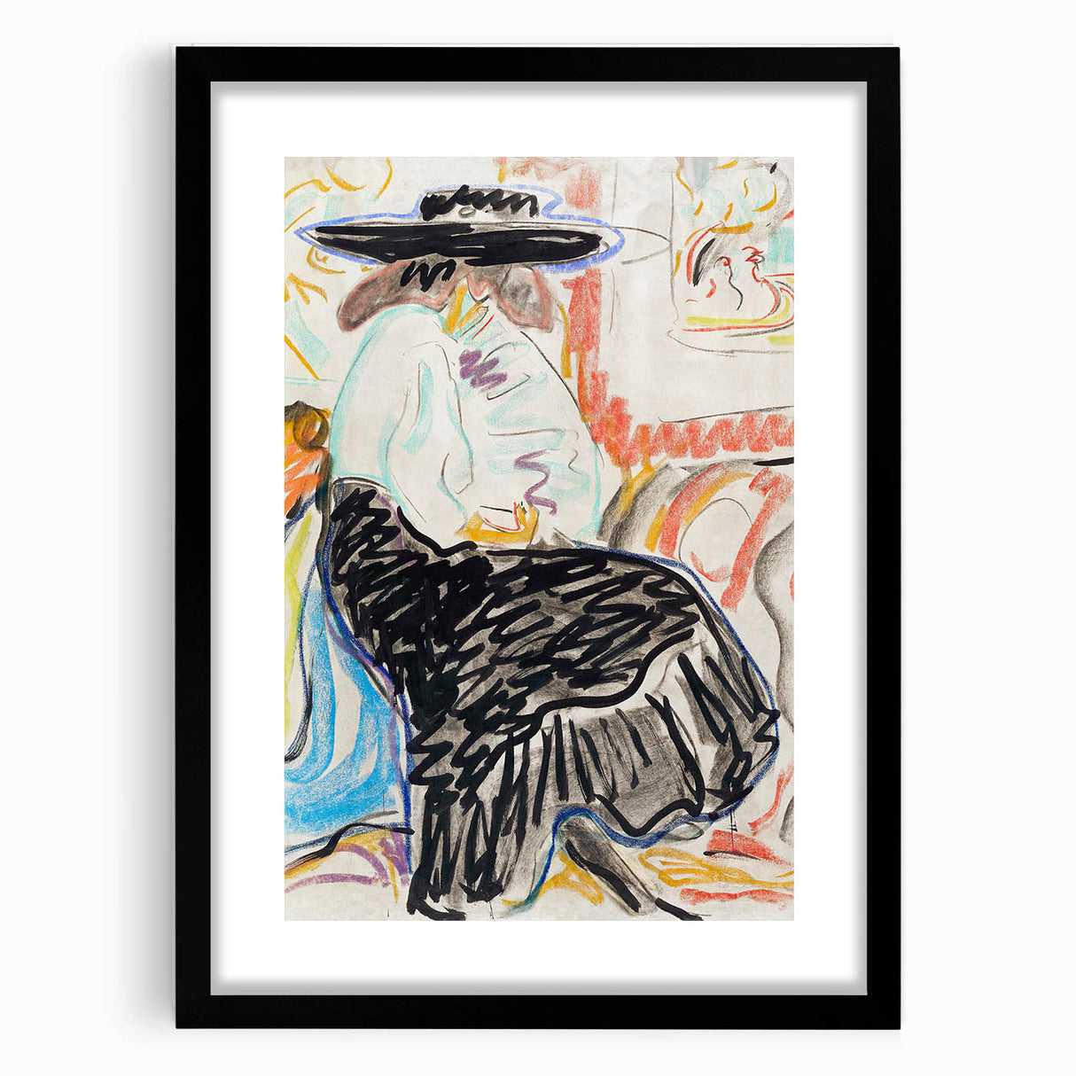 Abstract Expressionism Wall Art – Vibrant Seated Woman Artwork