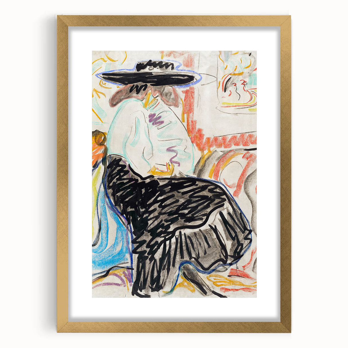 Abstract Expressionism Wall Art – Vibrant Seated Woman Artwork