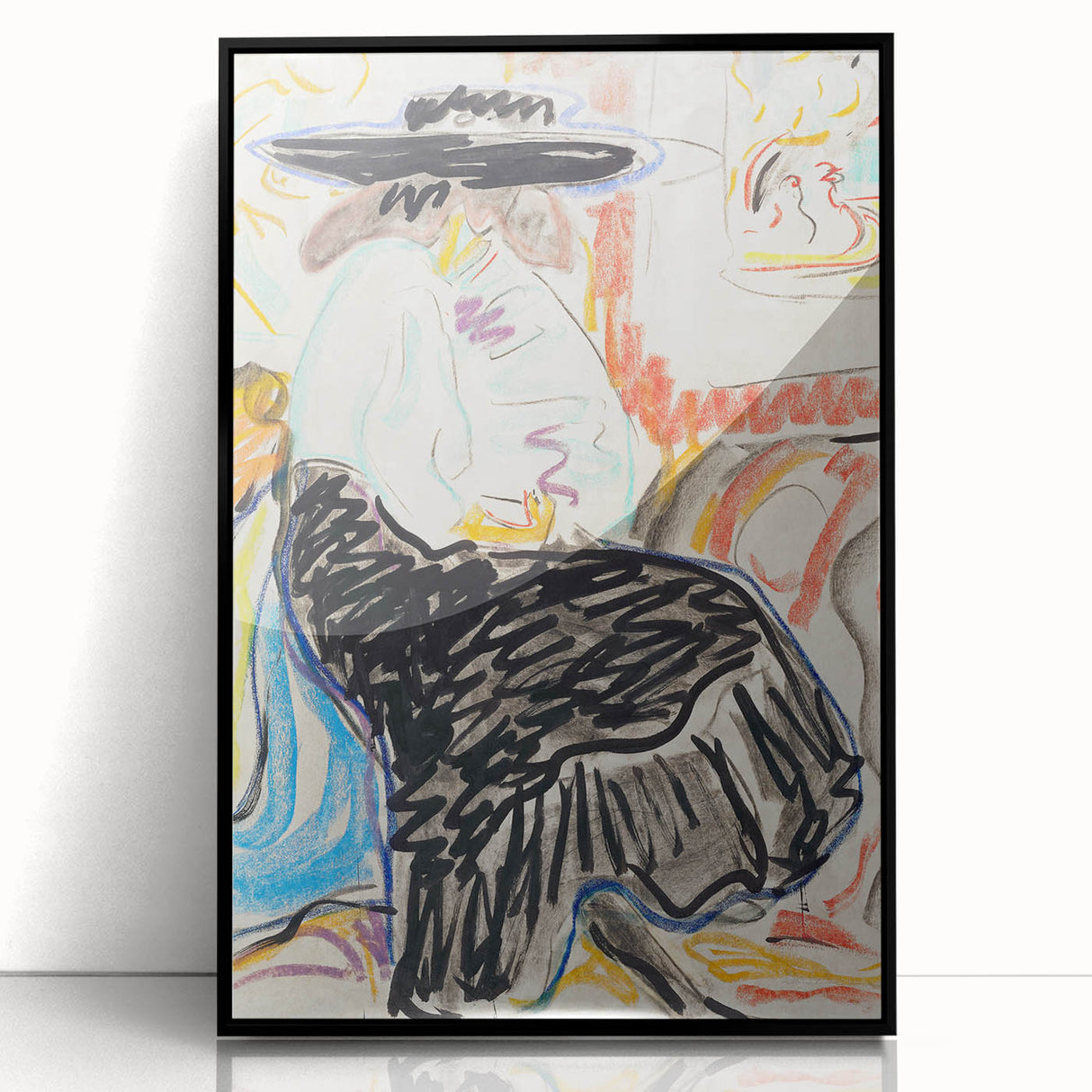 Abstract Expressionism Wall Art – Vibrant Seated Woman Artwork
