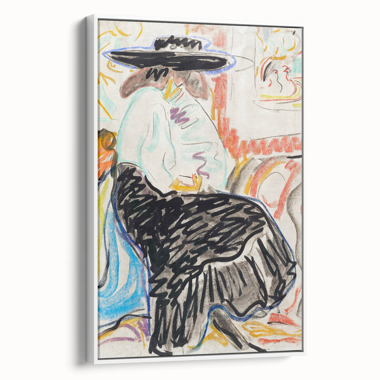 Abstract Expressionism Wall Art – Vibrant Seated Woman Artwork