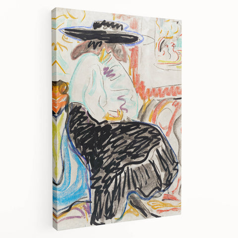Abstract Expressionism Wall Art – Vibrant Seated Woman Artwork