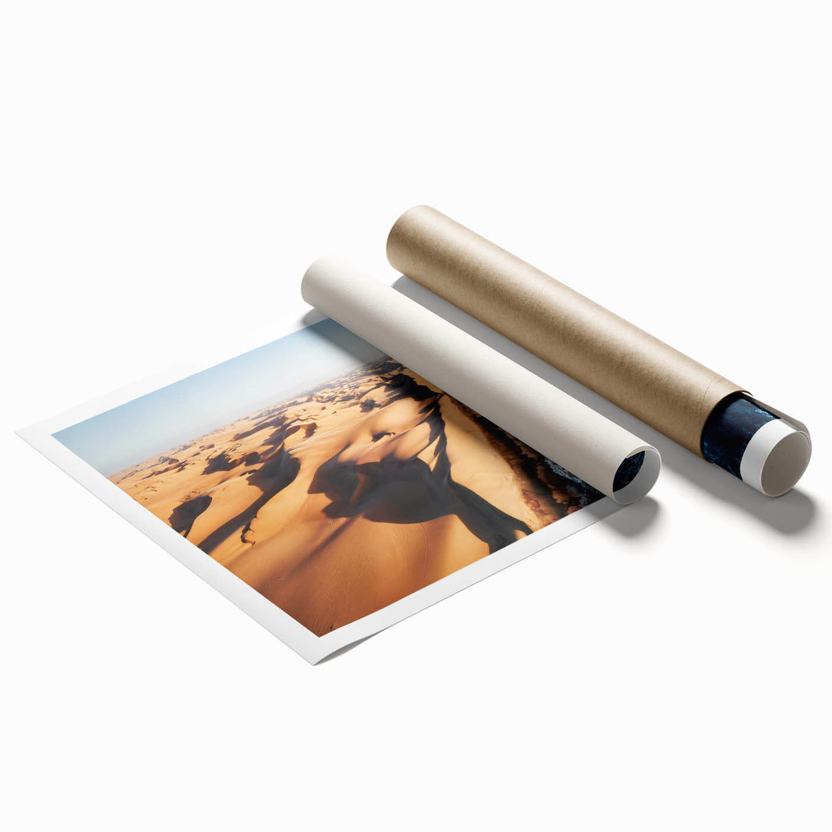 Extra large rolled print depicting a serene Namibian landscape with soft golden hues.