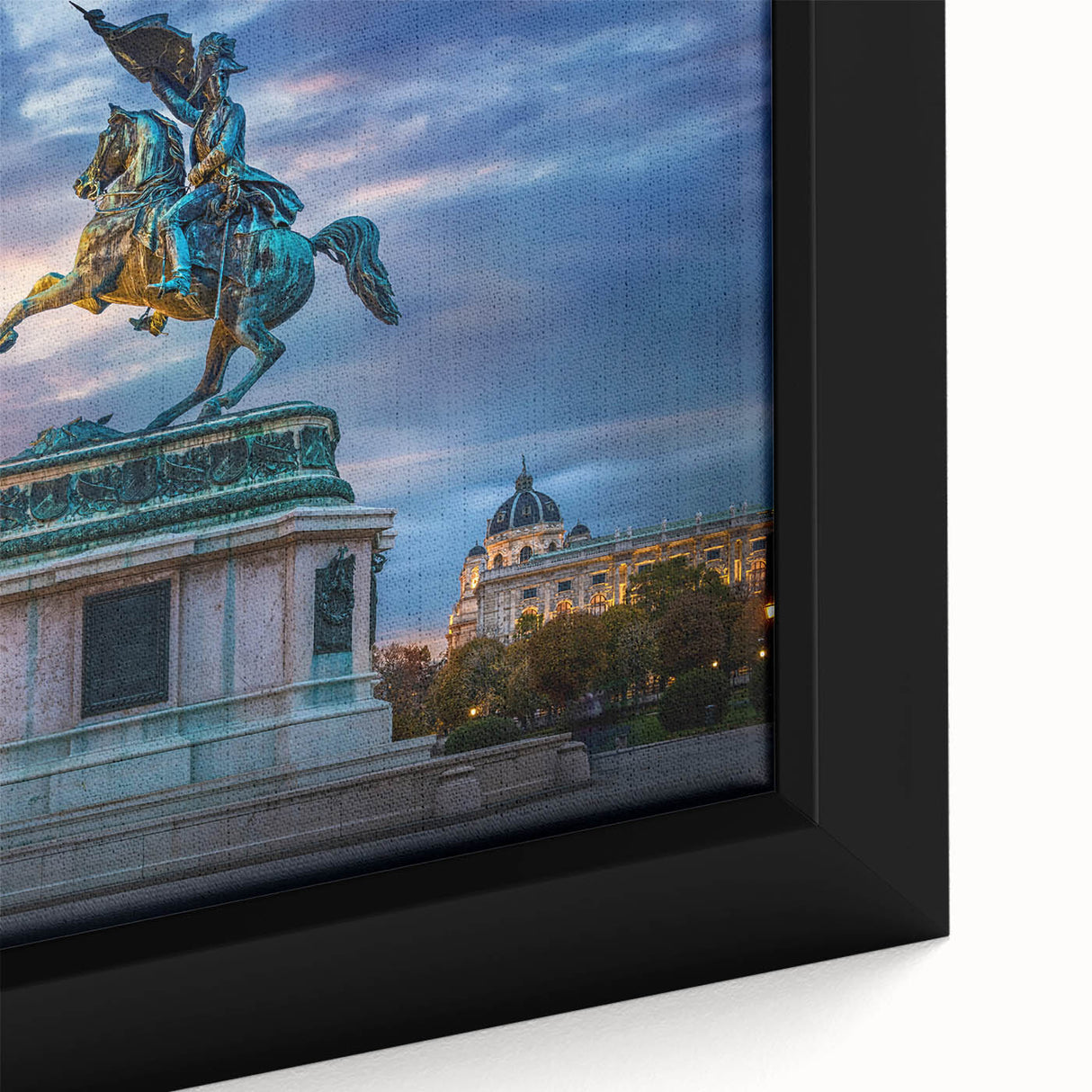 Black wall art featuring a textured, colorful Austrian landscape on a framed canvas, ideal for living room decor.