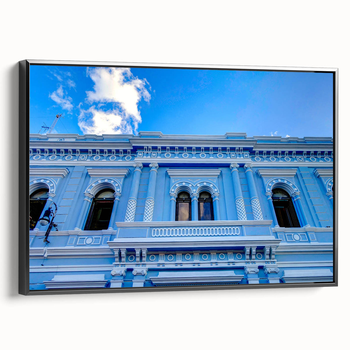 Black and white framed canvas of Yucatan landscape, vintage poster style, ideal for bedroom wall art.