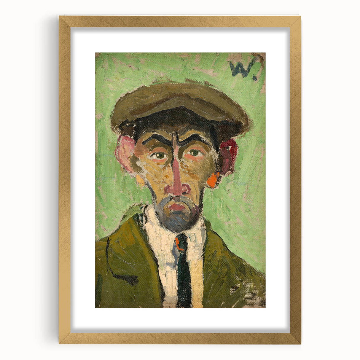 Expressionist Art - Bold Self-Portrait with Green Tones