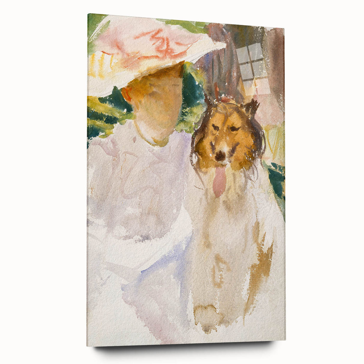 Romanticism Art: Woman with Collie - Famous Watercolor by John Sargent