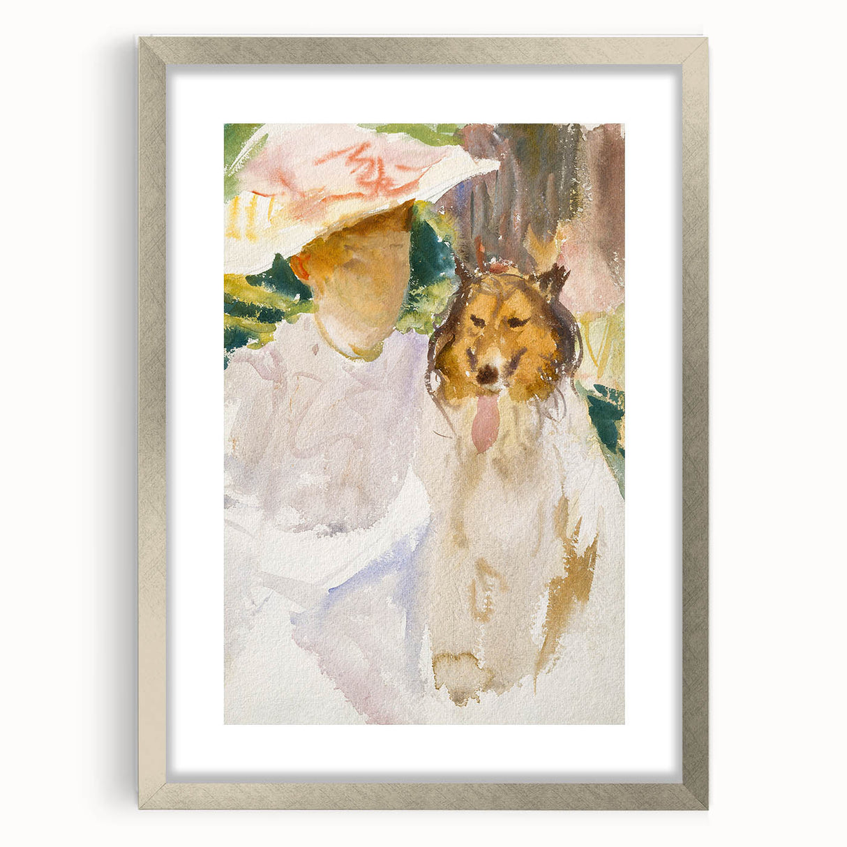 Romanticism Art: Woman with Collie - Famous Watercolor by John Sargent