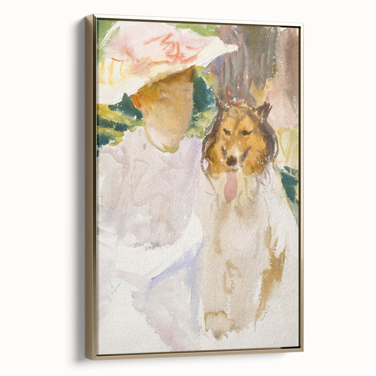 Romanticism Art: Woman with Collie - Famous Watercolor by John Sargent