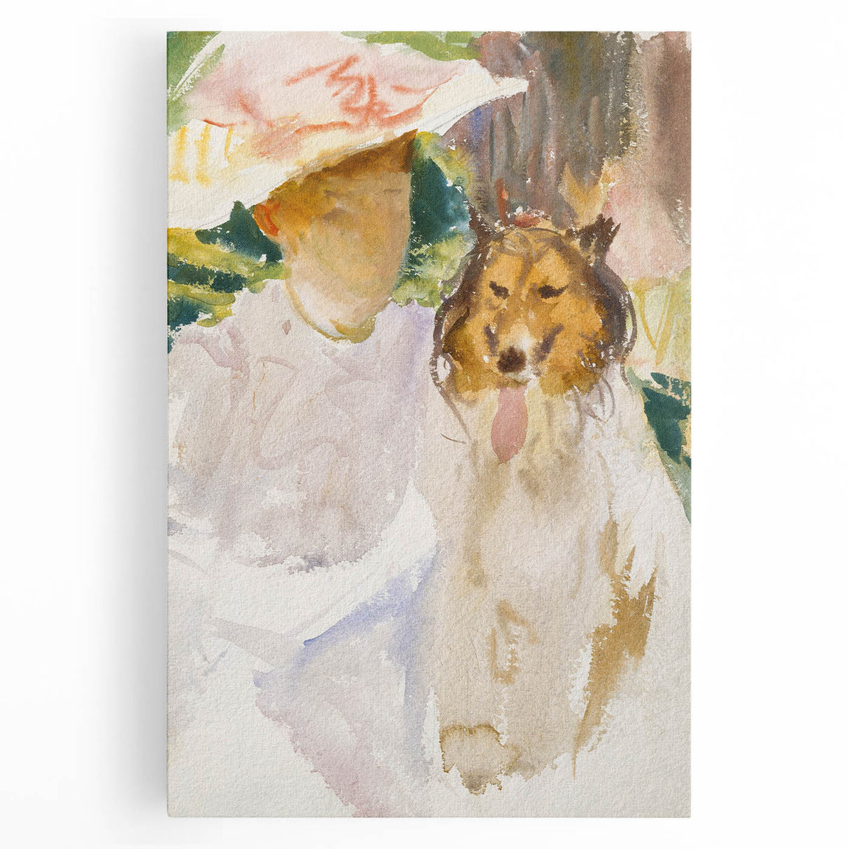 Romanticism Art: Woman with Collie - Famous Watercolor by John Sargent