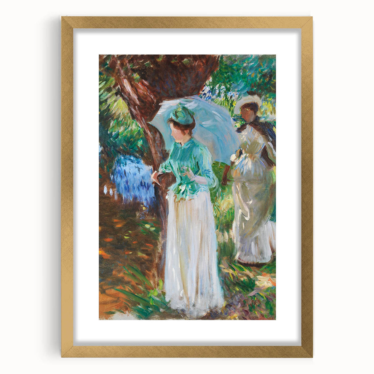 Romanticism Art: Two Girls with Parasols - Vibrant Painting by Sargent