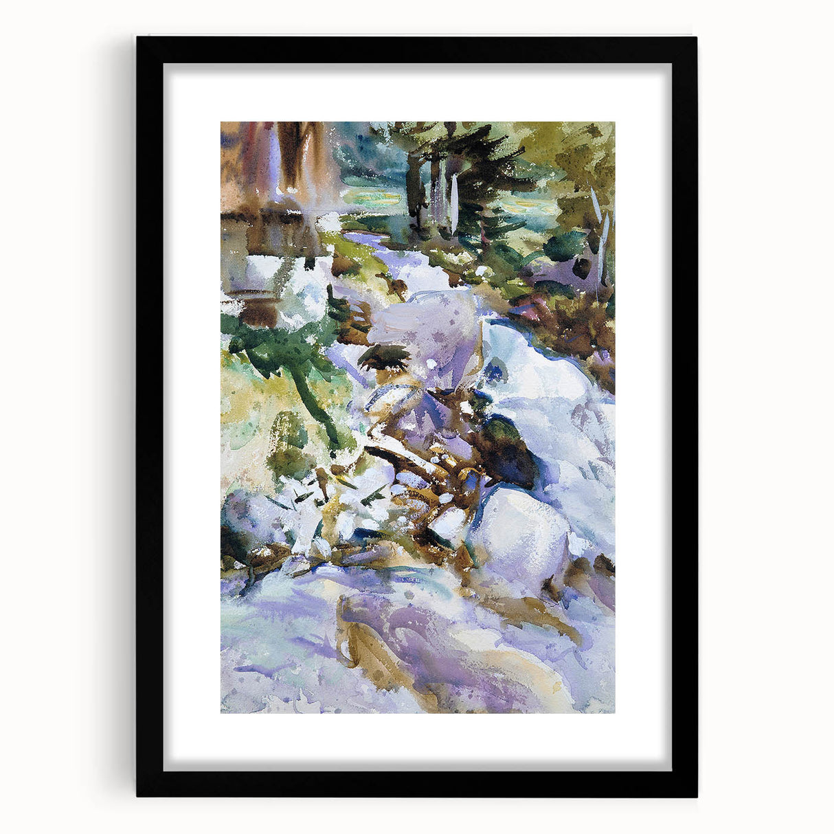 Romanticism Art: Rushing Brook - Dynamic Watercolor by John Sargent