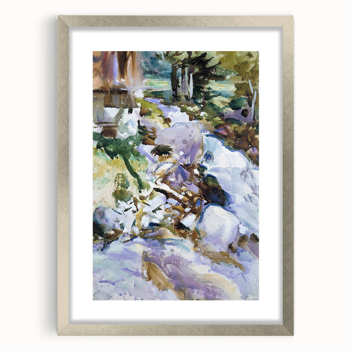 Romanticism Art: Rushing Brook - Dynamic Watercolor by John Sargent