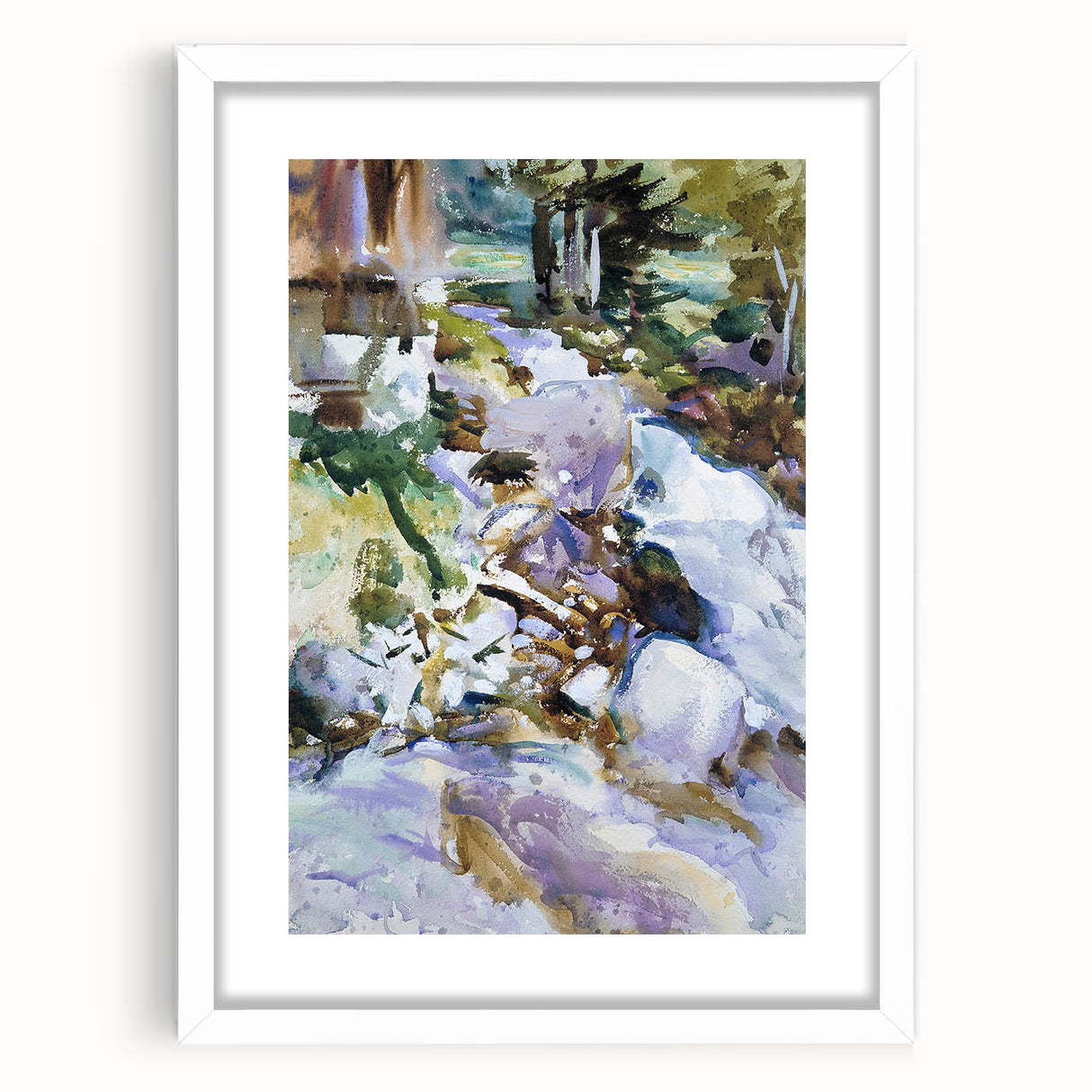 Romanticism Art: Rushing Brook - Dynamic Watercolor by John Sargent