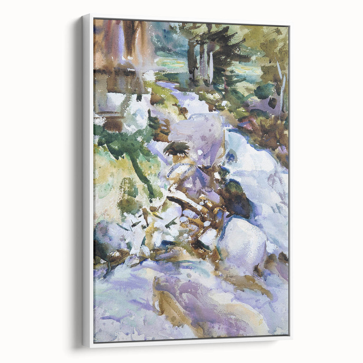 Romanticism Art: Rushing Brook - Dynamic Watercolor by John Sargent