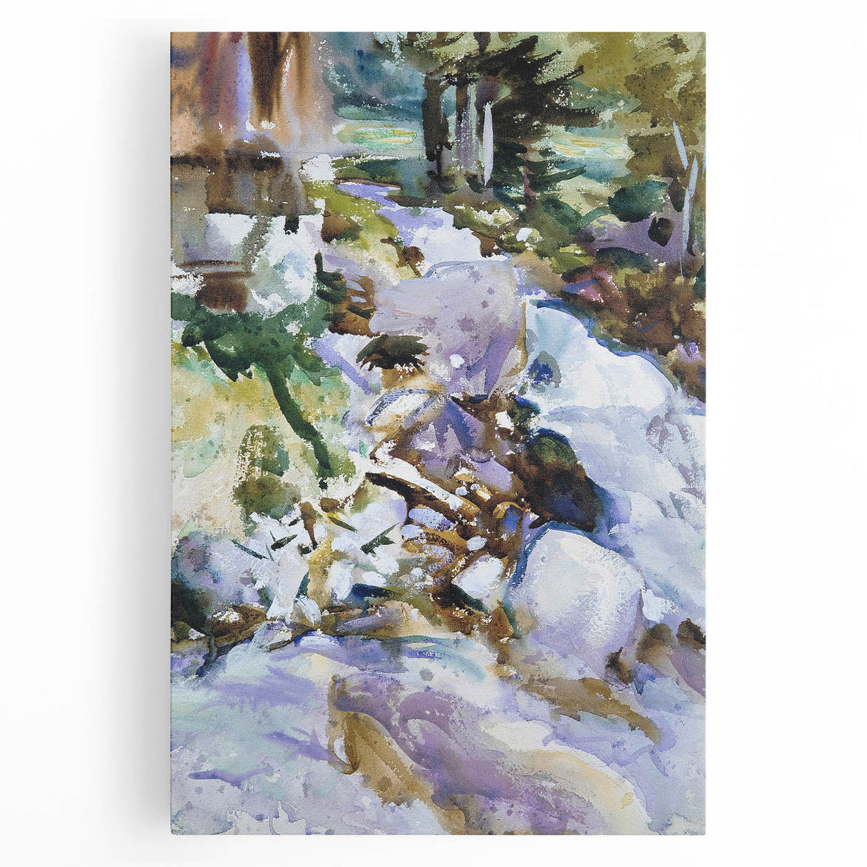 Romanticism Art: Rushing Brook - Dynamic Watercolor by John Sargent