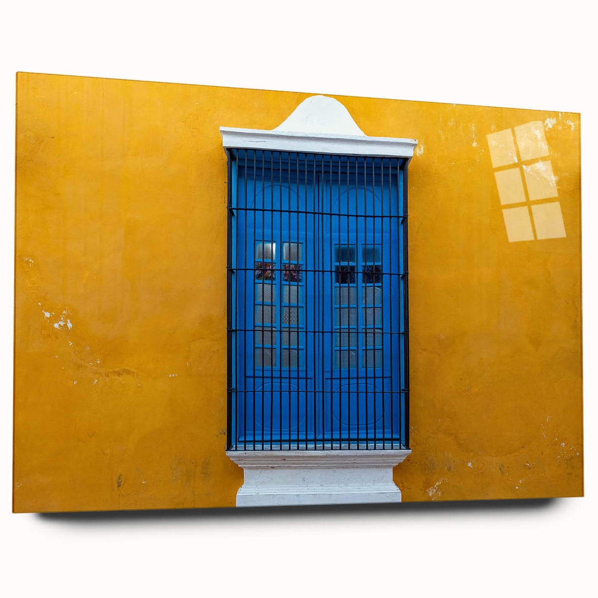 Large abstract wall art depicting a Yucatan, Mexico scenery in vibrant colors, printed on acrylic glass.