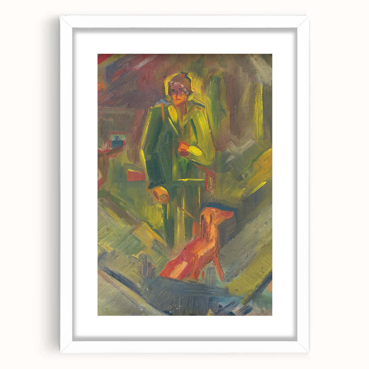 Expressionist Art - Standing Hunter with a Dog by Arnold Peter Weisz-Kubínčan