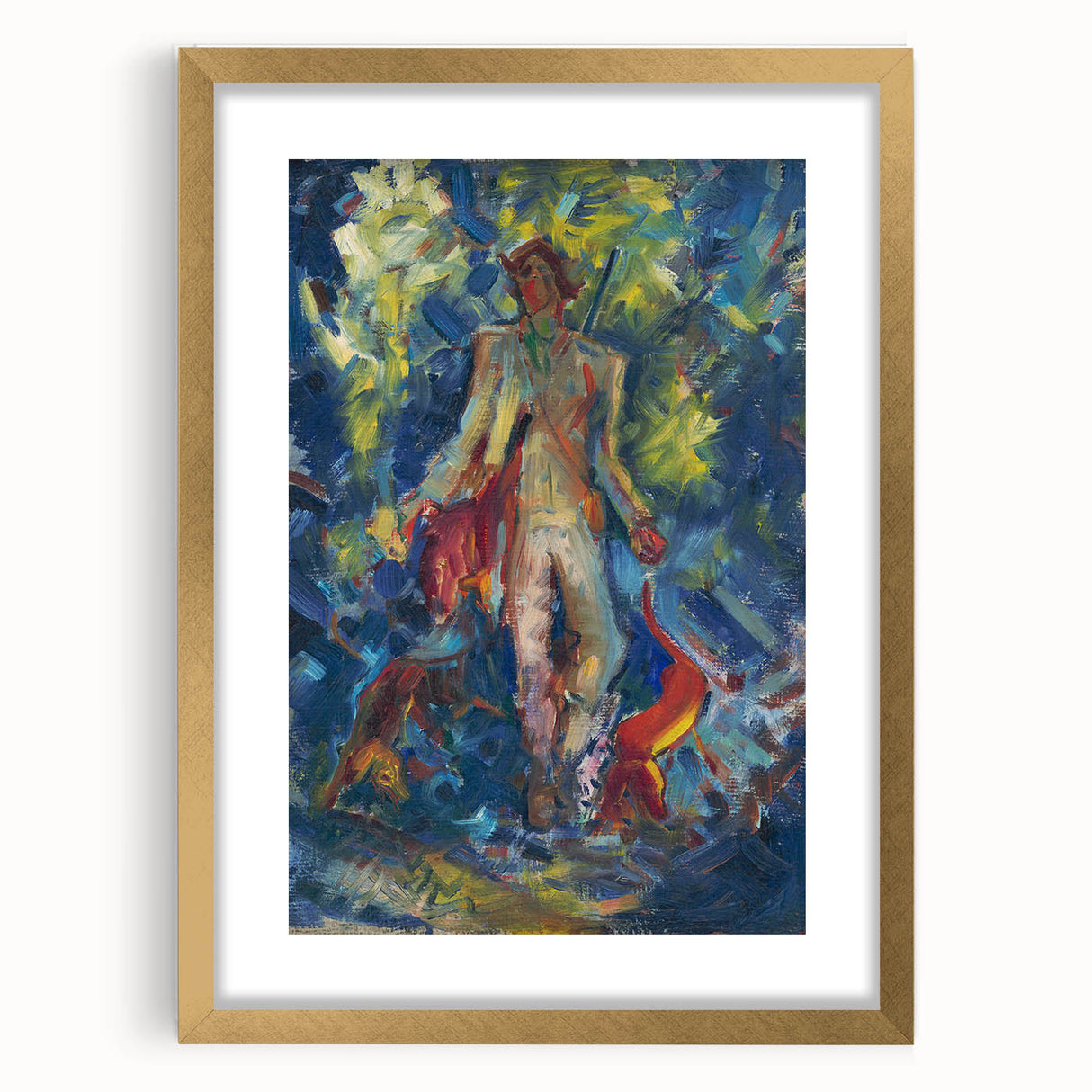 Expressionist Art - Standing Huntsman with Two Dogs by Arnold Peter Weisz-Kubínčan