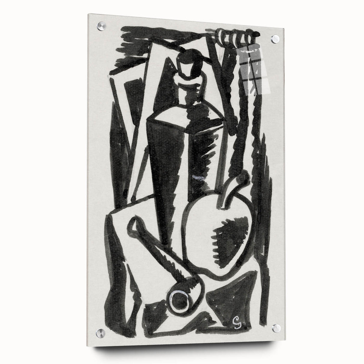 Abstract Expressionism: Still Life with Apple, Pipe, and Bottle Artwork