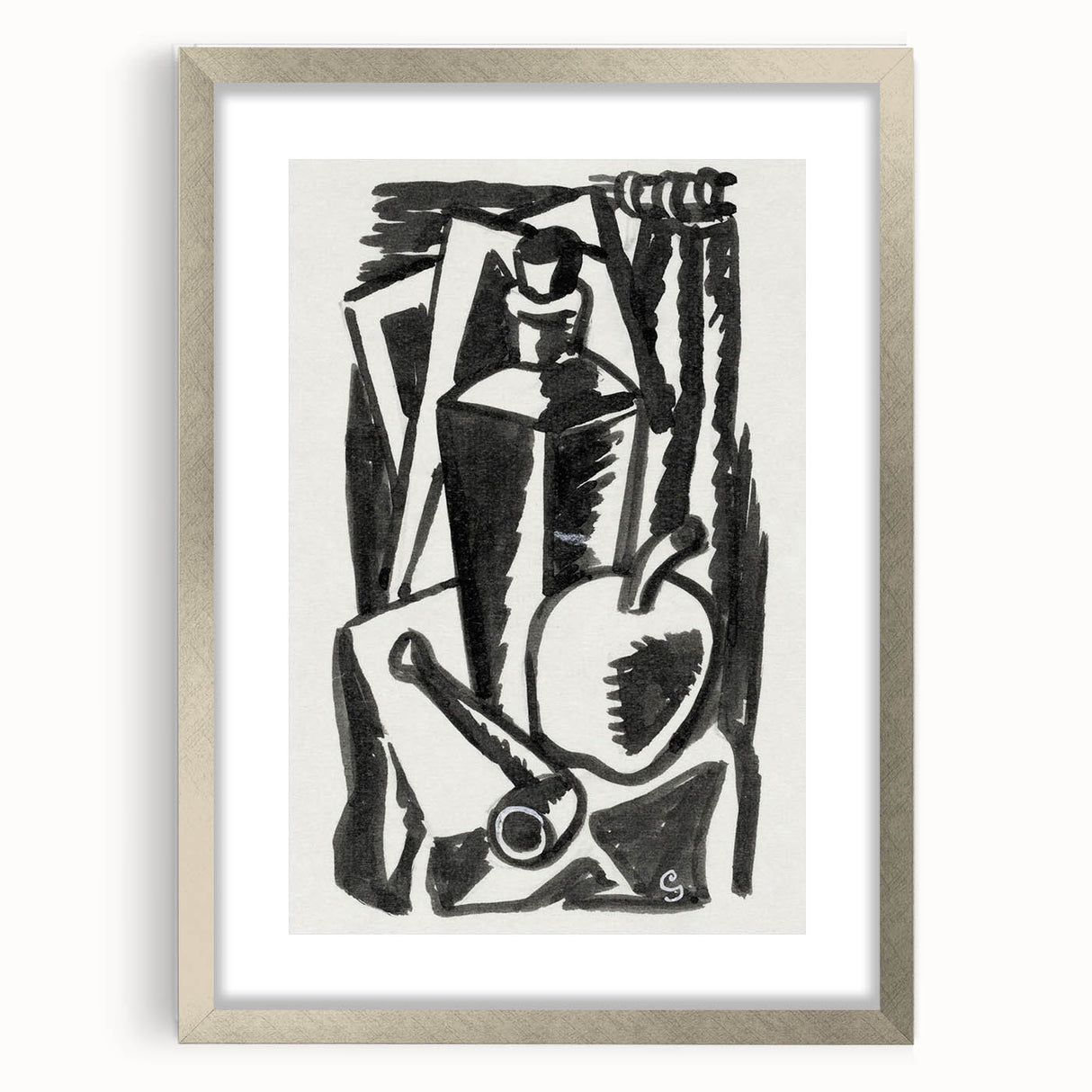 Abstract Expressionism: Still Life with Apple, Pipe, and Bottle Artwork