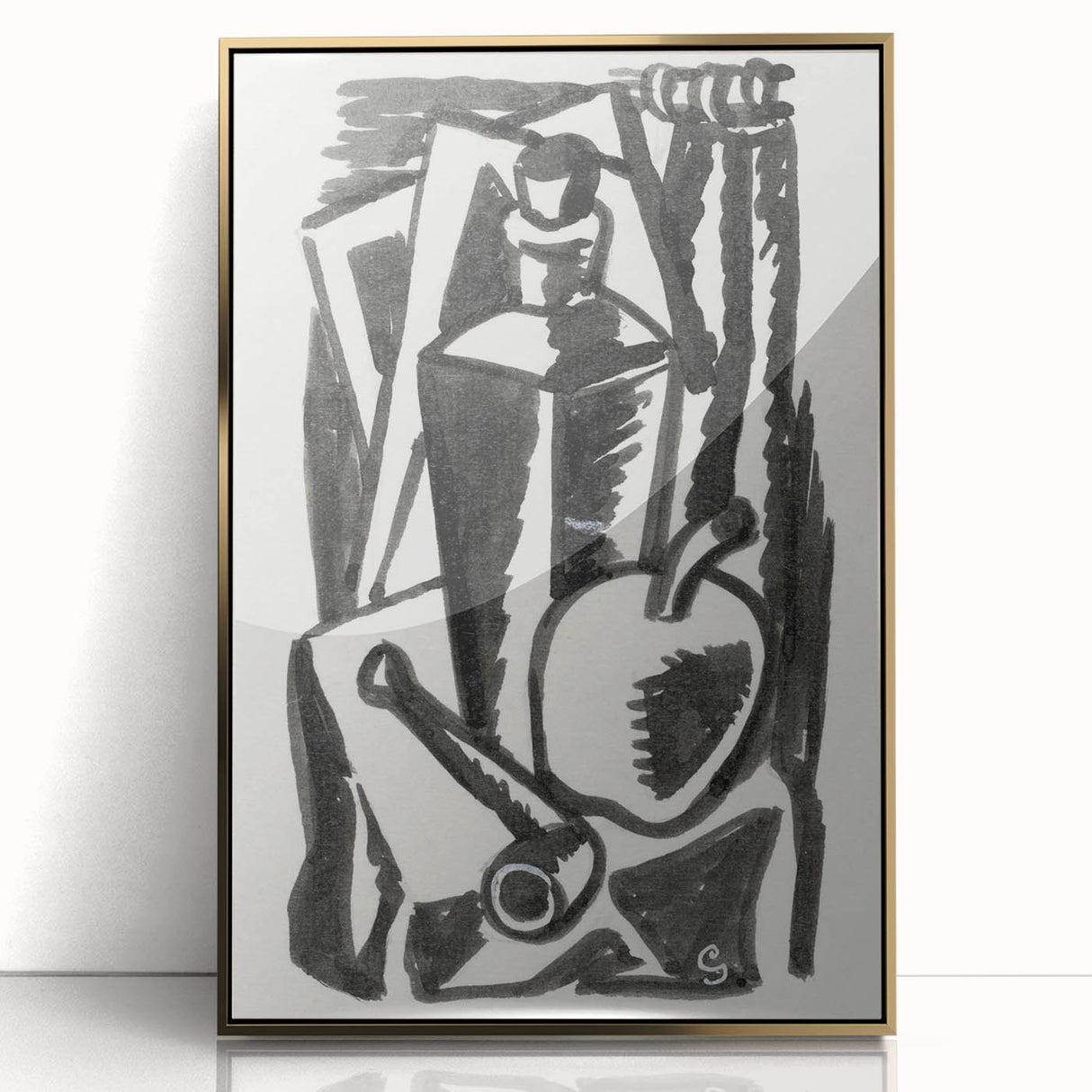 Abstract Expressionism: Still Life with Apple, Pipe, and Bottle Artwork