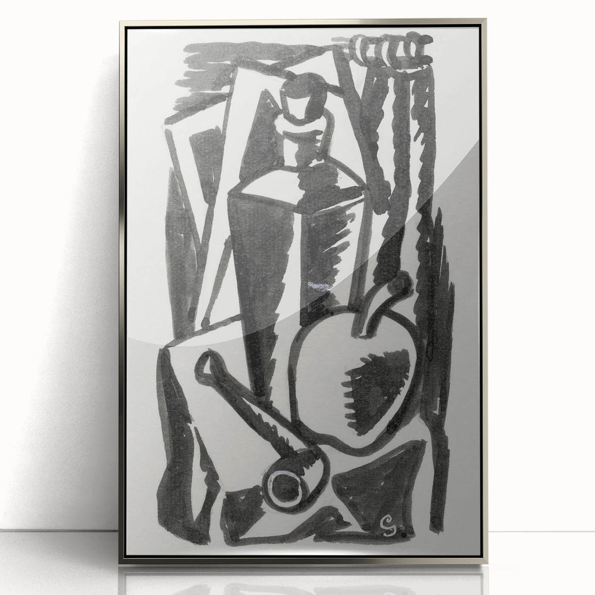 Abstract Expressionism: Still Life with Apple, Pipe, and Bottle Artwork