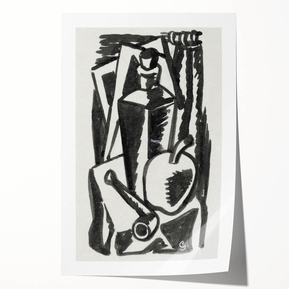 Abstract Expressionism: Still Life with Apple, Pipe, and Bottle Artwork