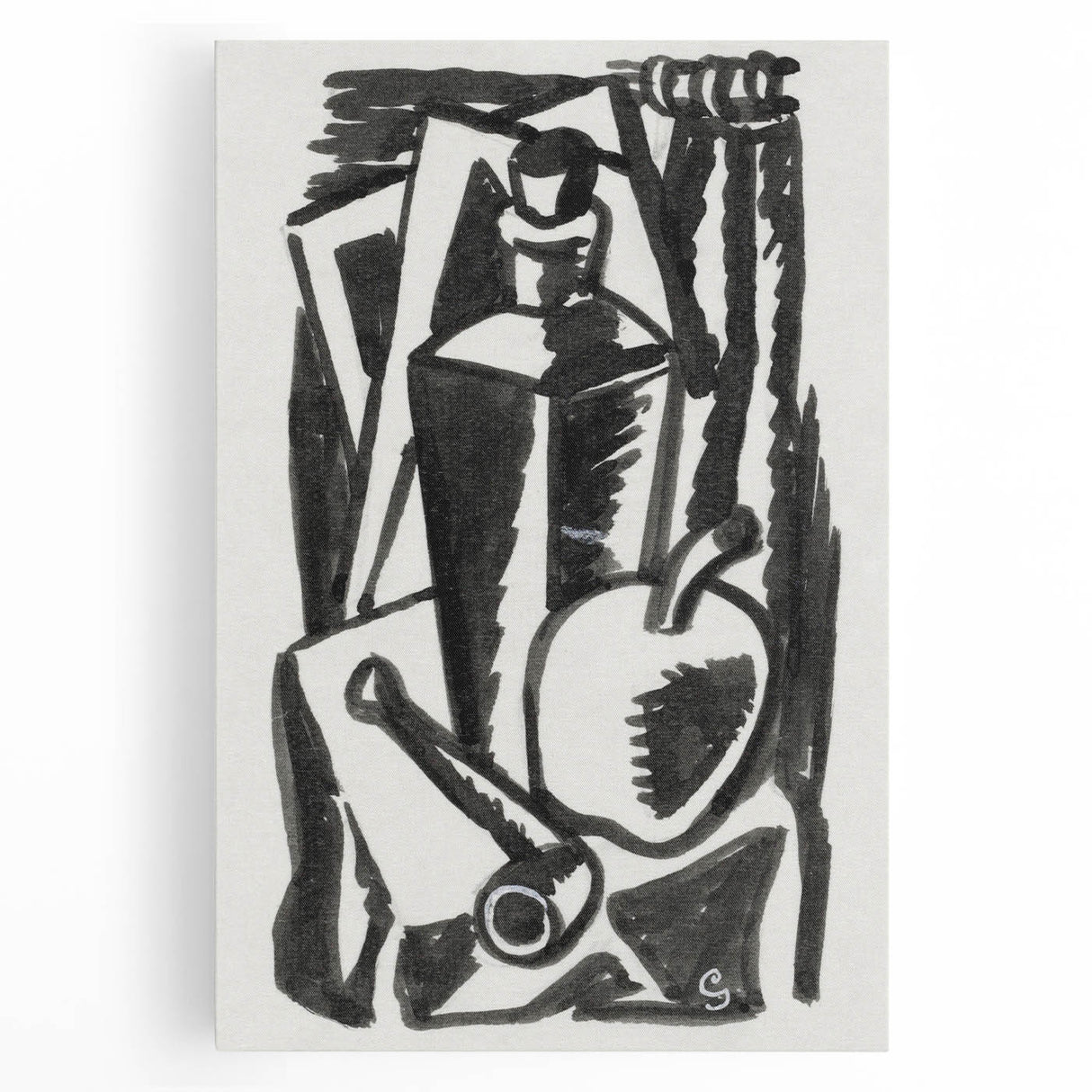 Abstract Expressionism: Still Life with Apple, Pipe, and Bottle Artwork