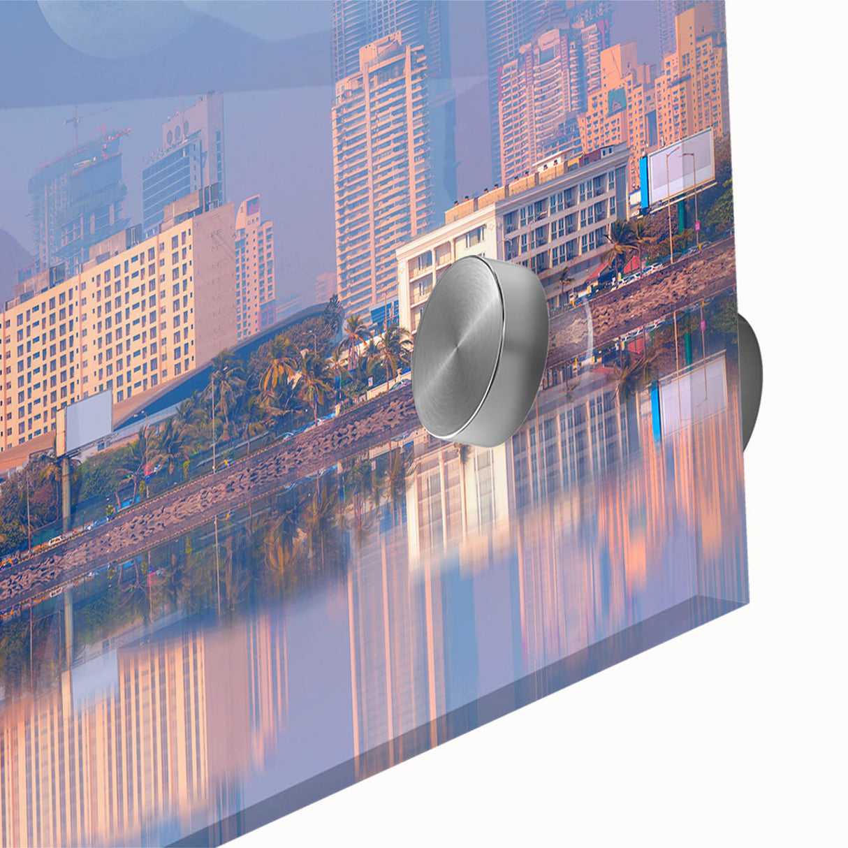 Large abstract wall art of Indian scenery in muted earth tones on acrylic glass, ideal for dining room ambiance.