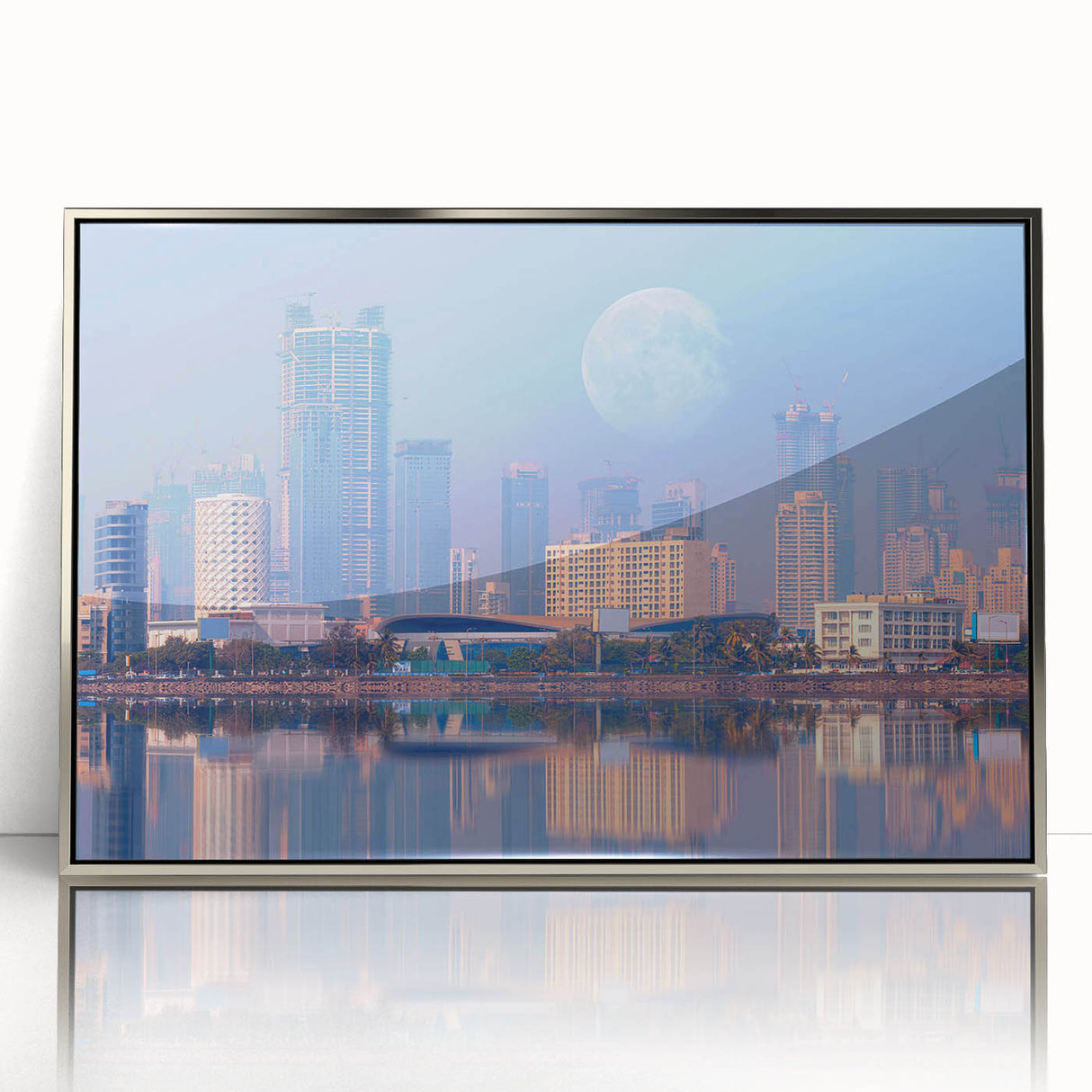 Mid-century modernist art depicting an Asian landscape in muted earth tones, framed acrylic, ideal for nursery wall decor.