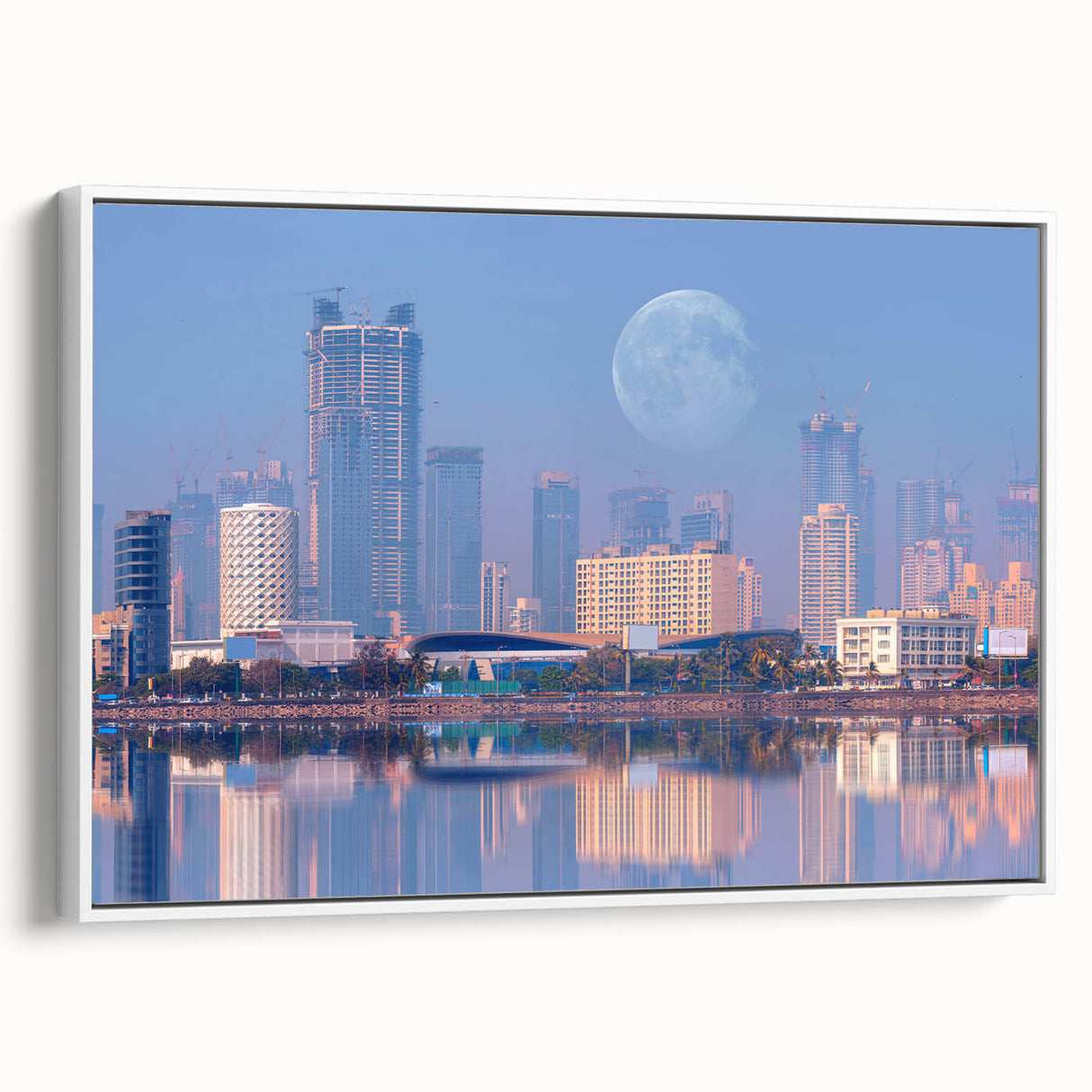 Extra large framed canvas depicting a colorful, textured scene of an Indian landscape, ideal for living room decor.