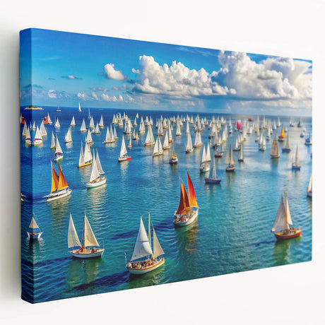 Panoramic view of a Caribbean beach on stretched canvas, featuring vibrant blue and aqua tones, ideal for kitchen wall art.