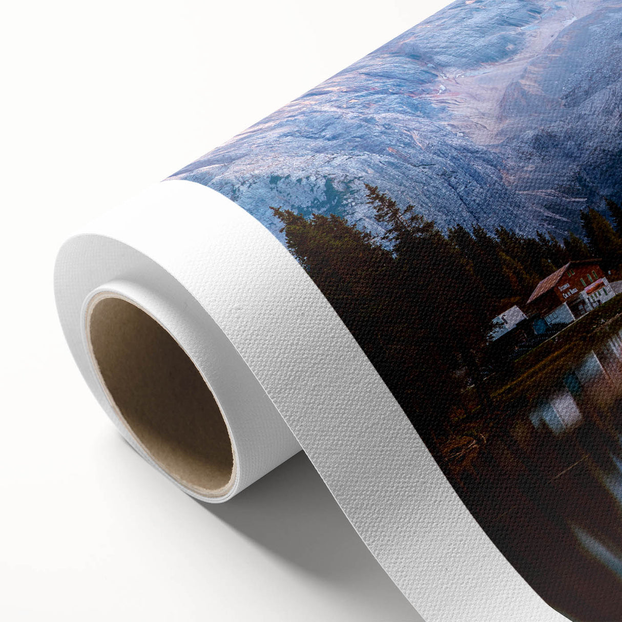 Art Deco poster of a European landscape in muted colors on rolled canvas, ideal for nursery wall art.