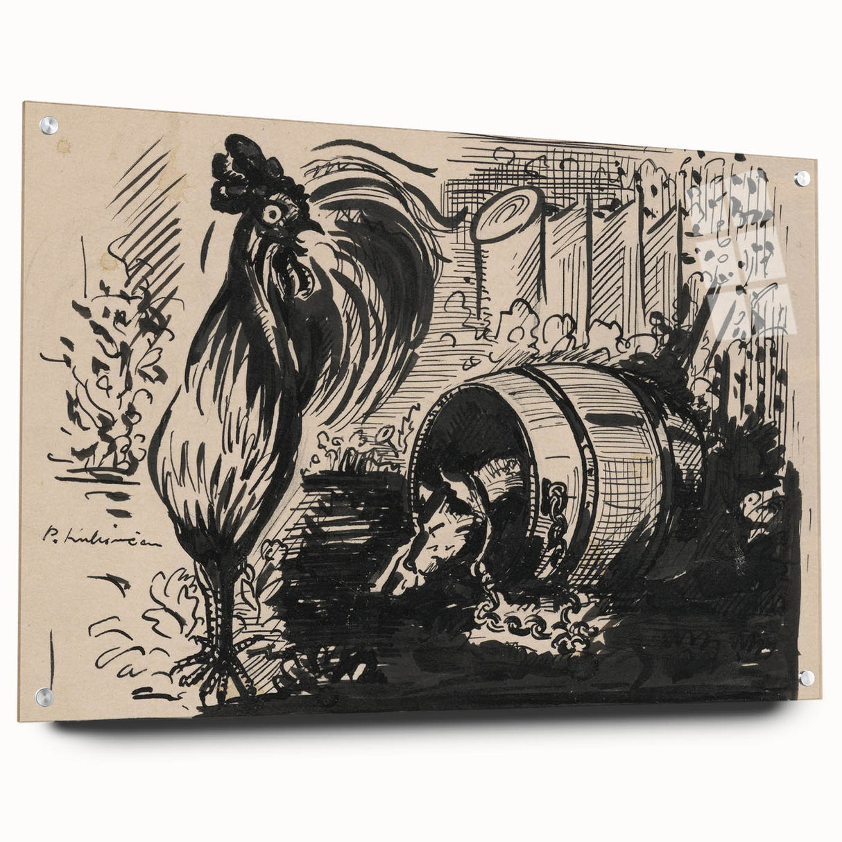 Expressionist Art: The Cock and the Dog | Black and White Abstract Print