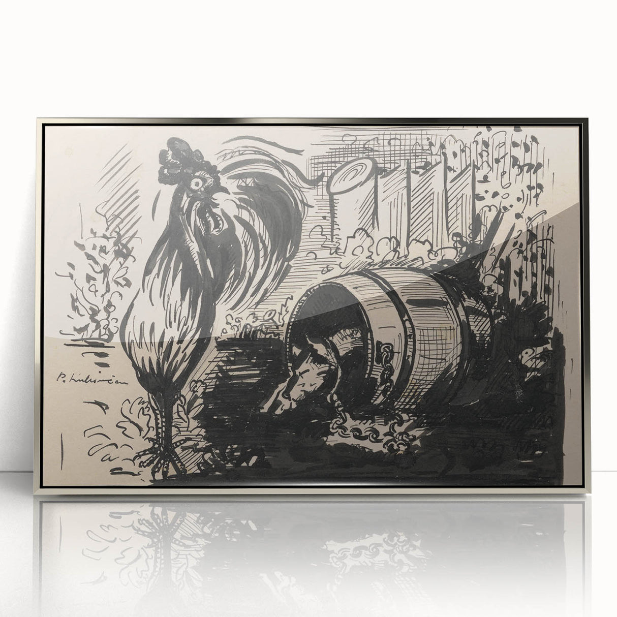 Expressionist Art: The Cock and the Dog | Black and White Abstract Print