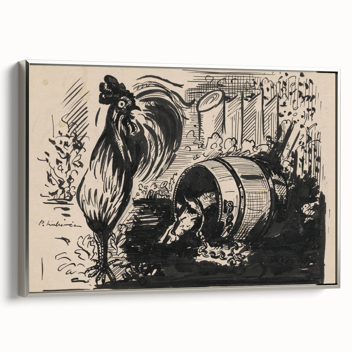 Expressionist Art: The Cock and the Dog | Black and White Abstract Print
