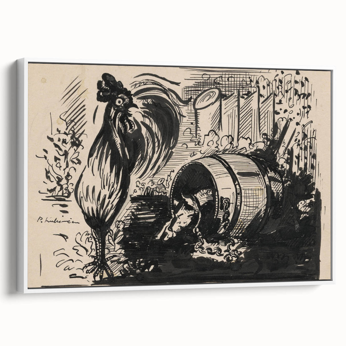 Expressionist Art: The Cock and the Dog | Black and White Abstract Print