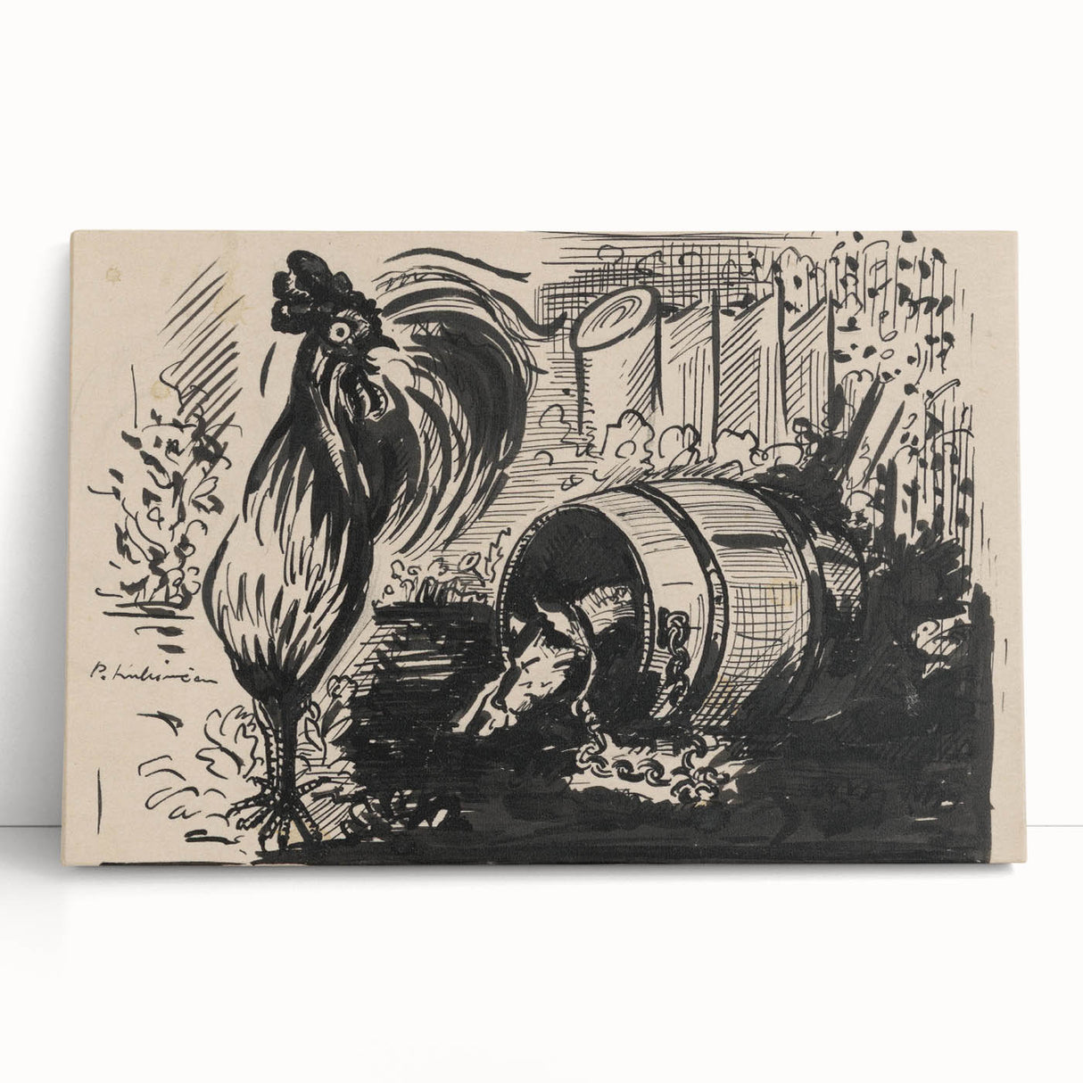 Expressionist Art: The Cock and the Dog | Black and White Abstract Print