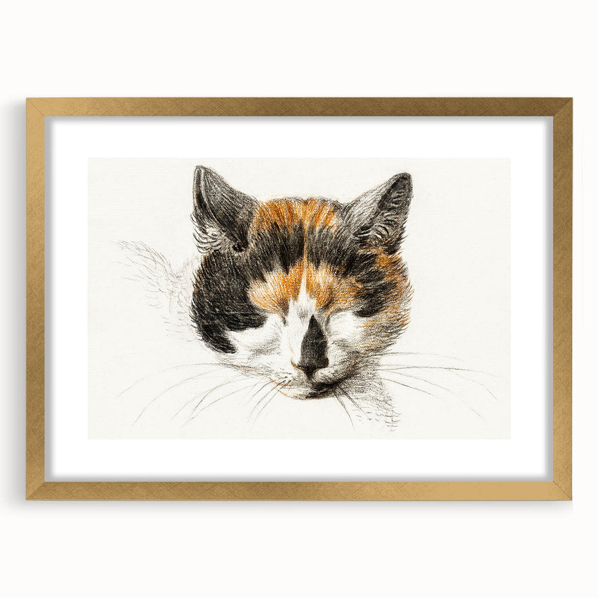 Romanticism Art: Calico Cat by Jean Bernard - Classic Animal Portrait
