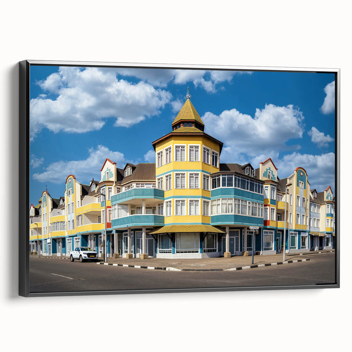 Black and white framed canvas of a Namibian landscape, ideal for bedroom wall decor.