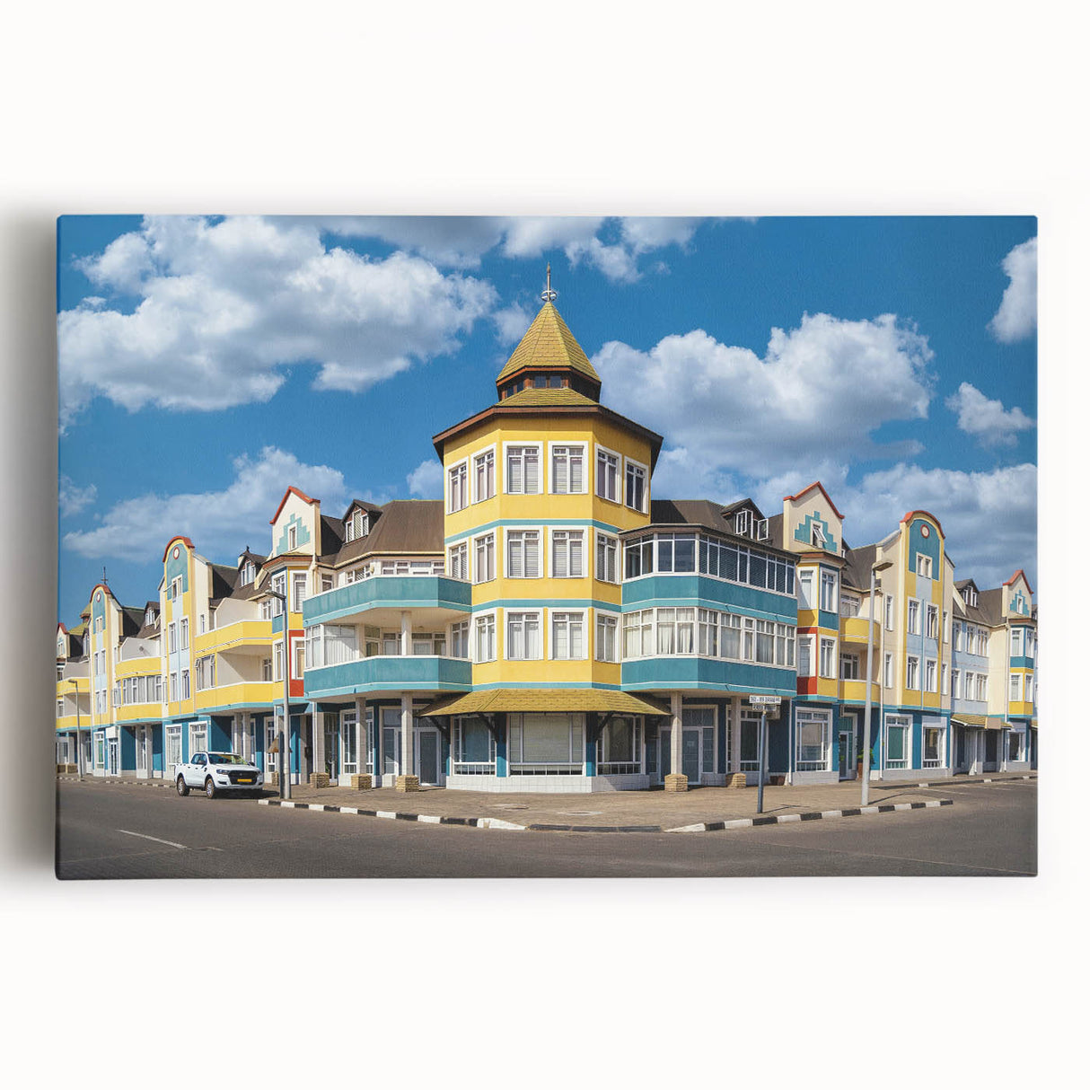 Black and white stretched canvas featuring a Namibian landscape, ideal for kitchen wall art.