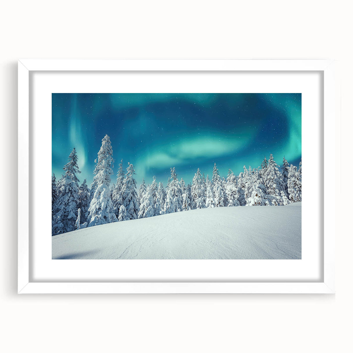 Textured abstract art print depicting a serene Finnish landscape in muted earth tones, framed with a white mat.